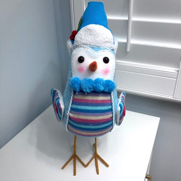 Christmas Big Fabric Bird Decor Holiday Winter Blue Sweater Hat Jumbo - Picture 3 of 9